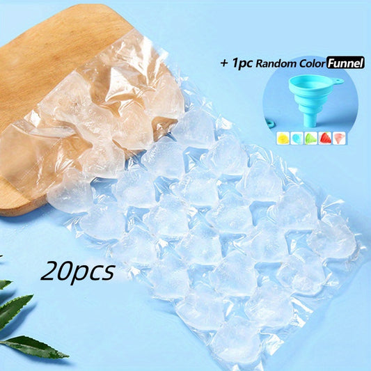 20pcs Disposable Ice Cube Bags – Self-Sealing, Free Funnel Included