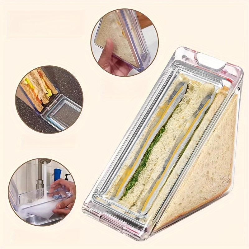 2 Sandwich Boxes, Triangular Container, Transparent Material, Clean And Hygienic, Washable, Easy to Carry, Safe for Outdoor Use, Suitable for School, Picnic, Camping, Toast, Bread And Sandwiches, Valentine'S Day