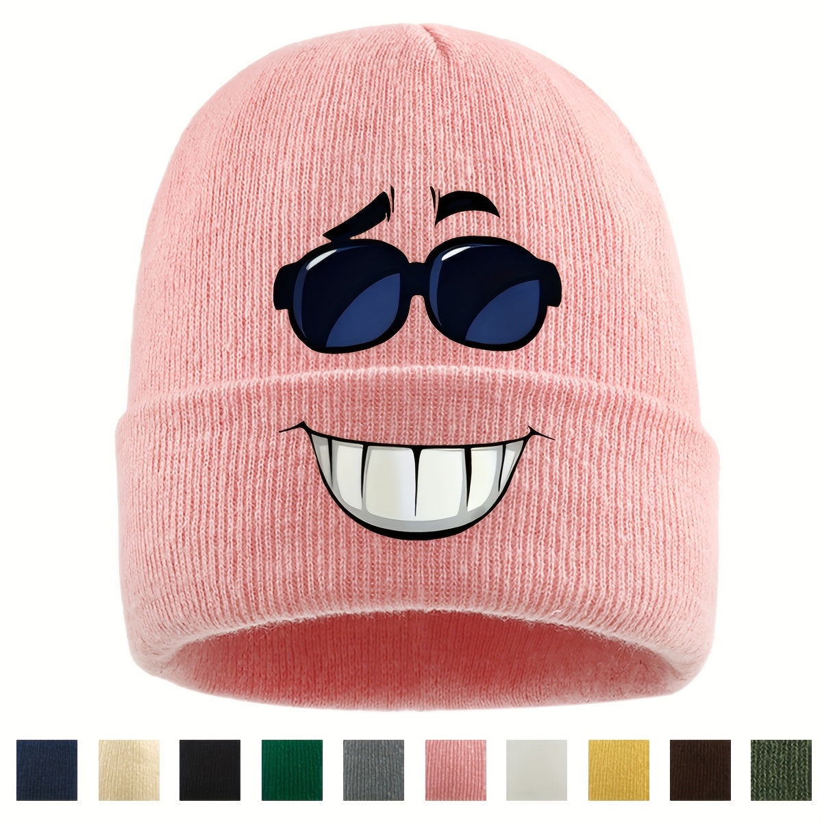 1pc Fashion Glasses joyful Face Funny Pattern Beanie Knit Hat