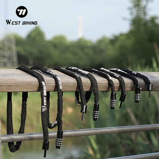 WEST BIKING Bike Chain Lock, Stainless Steel, Varnished Finish, Button Control, Anti-Theft, with 150cm/115cm/90cm/65cm for Bicycle, Backpack, Cycling Security Accessory
