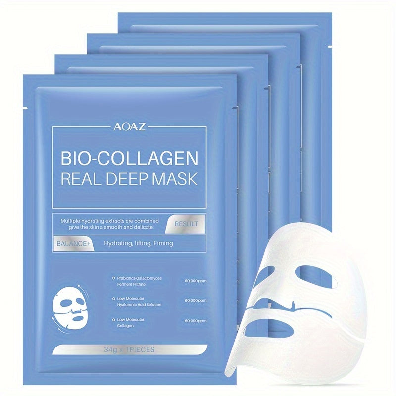 4pcs Bio-Collagen Real Deep Mask Pack Hydrating & Firming Facial .