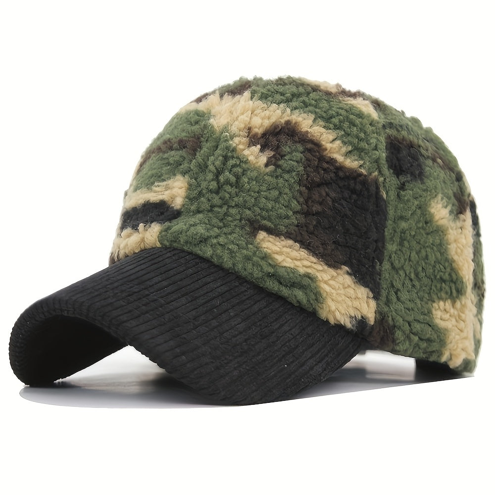 Winter Camouflage Baseball Hat, Men's And Women's Fashion Lamb Feather Cap