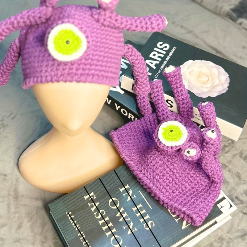 Novelty Handmade Crochet Knit Beanie, Funky Style Acrylic 100% No Brim Colorful Knit Fabric Hat, Unique Quirky Design for Casual Wear