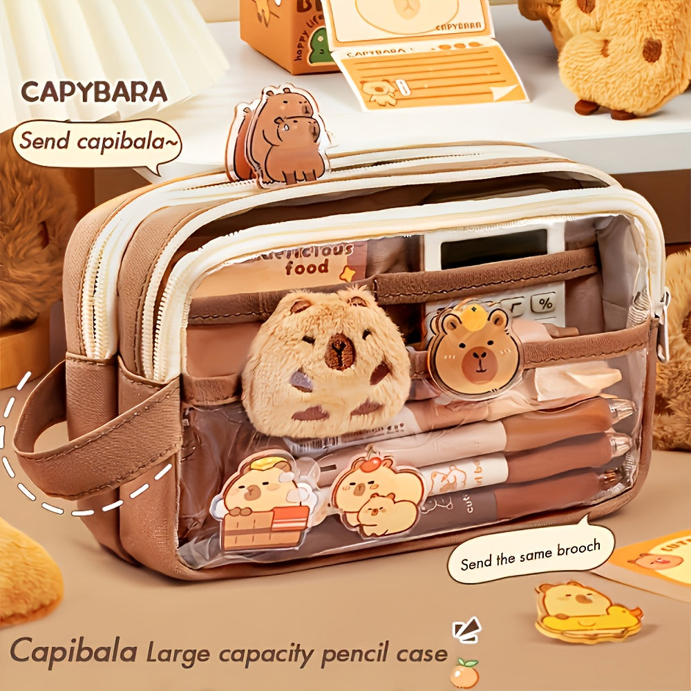 Kawaii Capybara Pencil Case Set, Cute Stationery Organizer