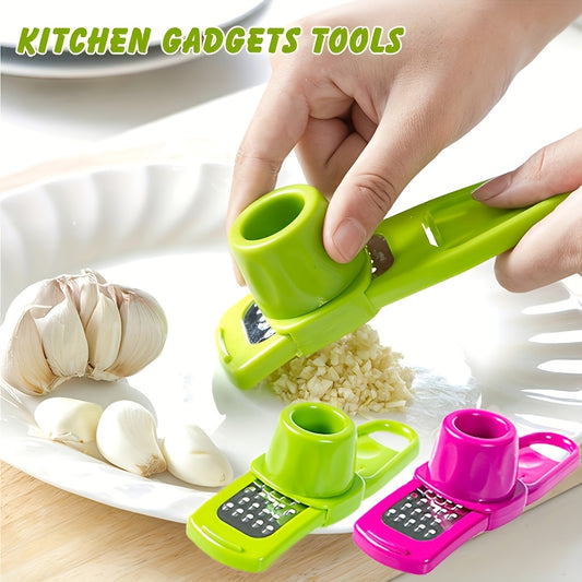 3-in-1 Multifunctional - Metal & Plastic Garlic & Ginger Press - Manual Kitchen Gadget Tool, Food Contact Safe, No Electricity Needed