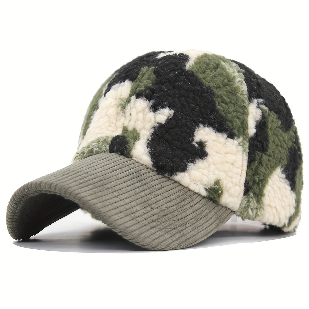 Winter Camouflage Baseball Hat, Men's And Women's Fashion Lamb Feather Cap