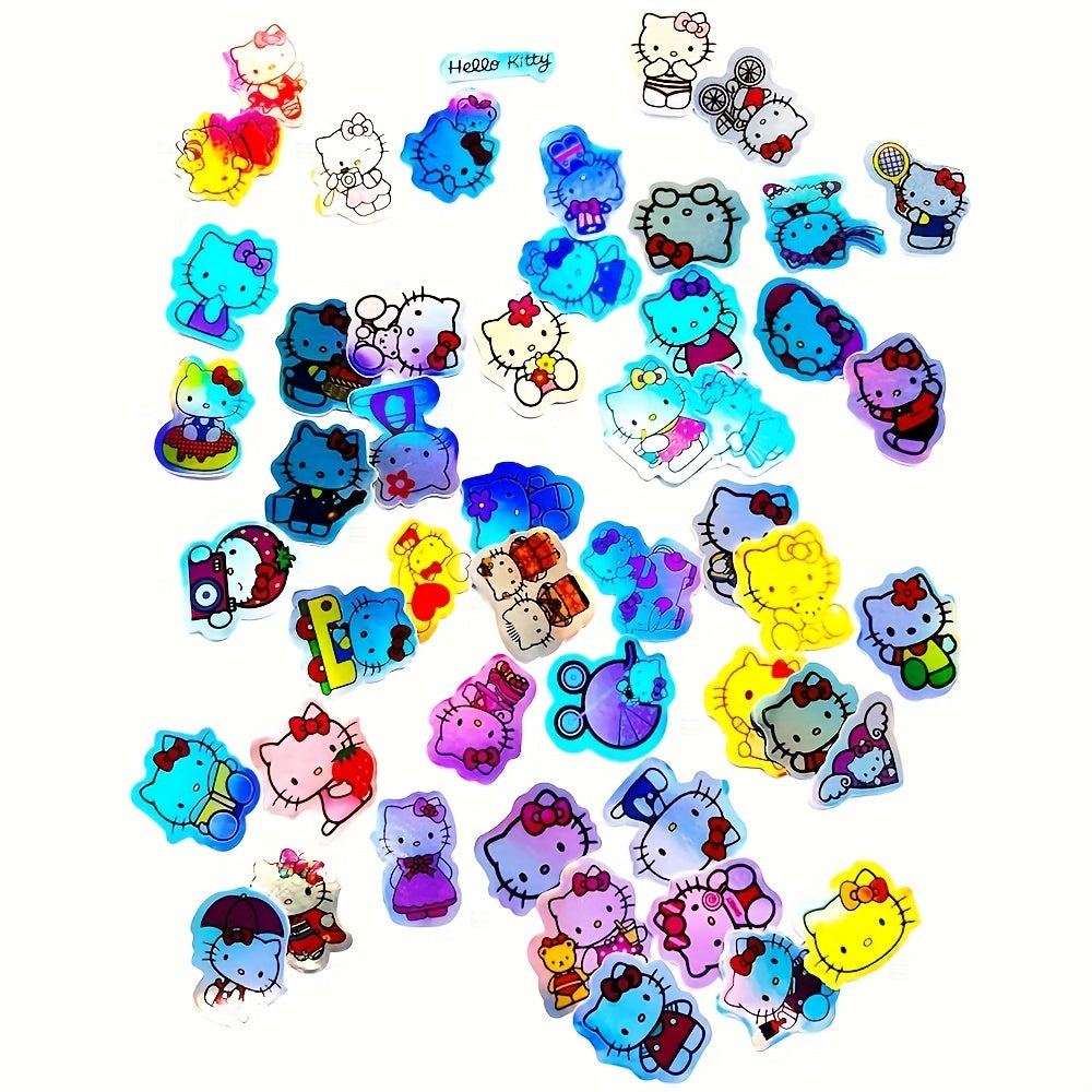 50pcs Sanrio Hellokitty Glitter Stickers | Laser Cartoon Stickers Cute cartoon cute image waterproof DIY decorative stickers for Party Supplies, Party Favors, Birthdays Gift for Christmas Halloween Gift,