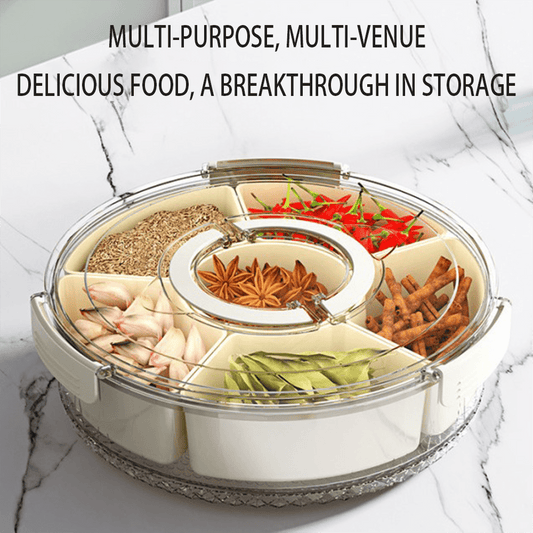 Rotating Snack Containers, High Capacity Divided Fruit Veggie Tray with 6 Compartments,
