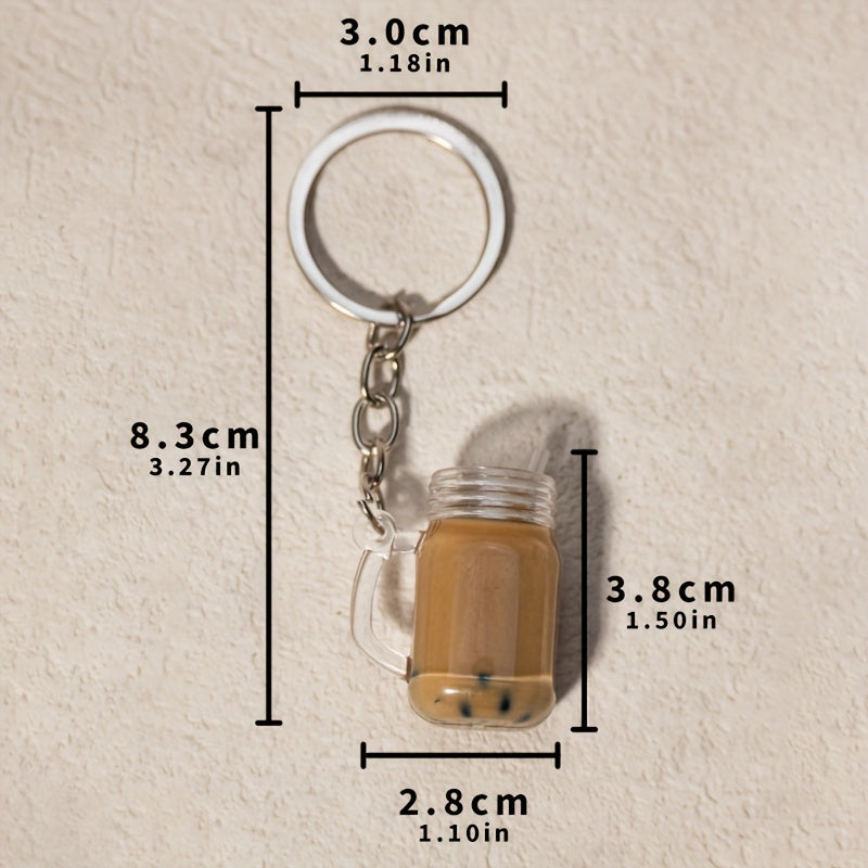 1 Mini Milk Tea Model Keychain, Simulation Car Key Ring, Bag Decoration Pendant, Suitable for Milk Tea Shop Small Gifts to Customers