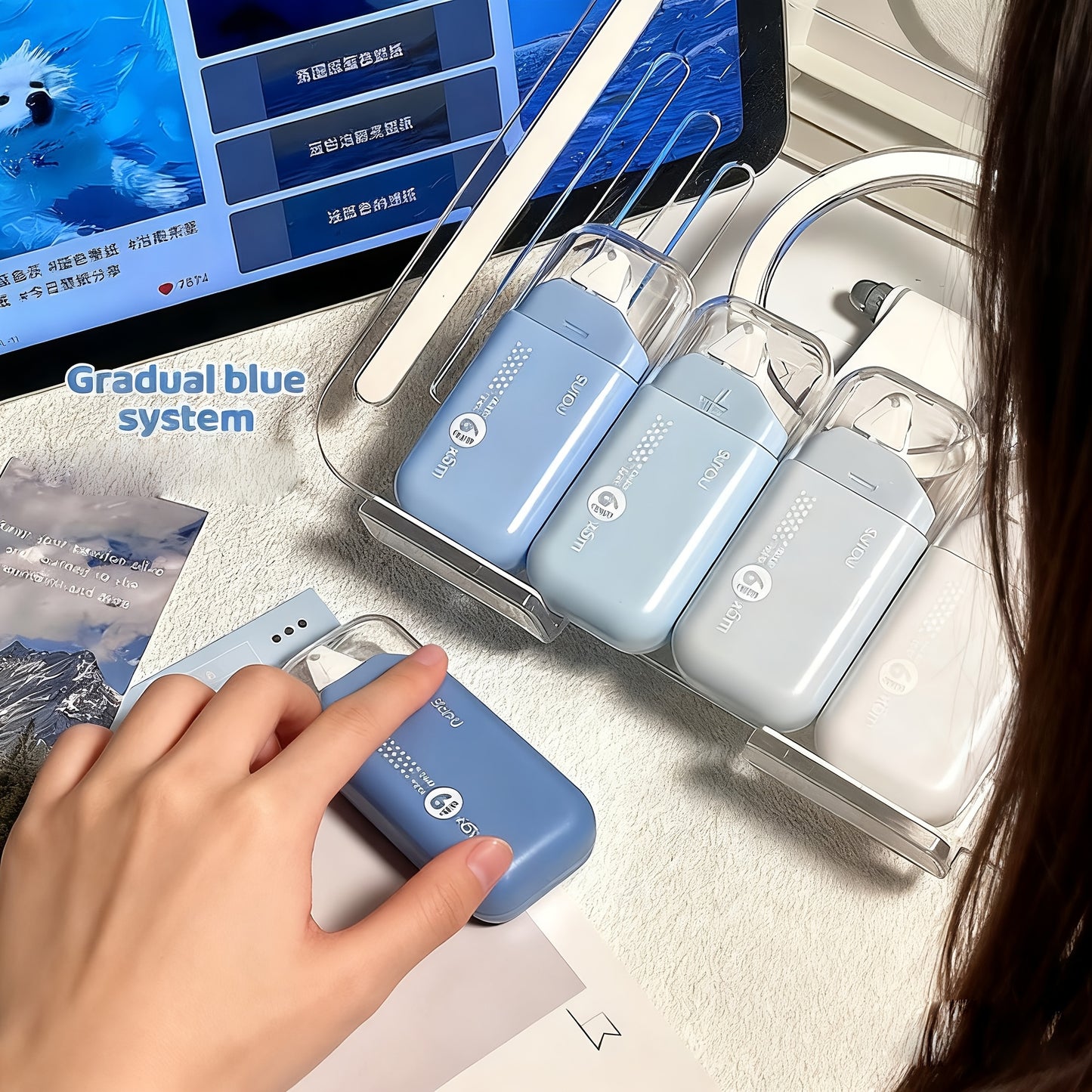 6 Tubes/6 Roll Set (4 Color Variants) All-in-One Double-Sided Glue Stick/Adhesive Tape Kit.