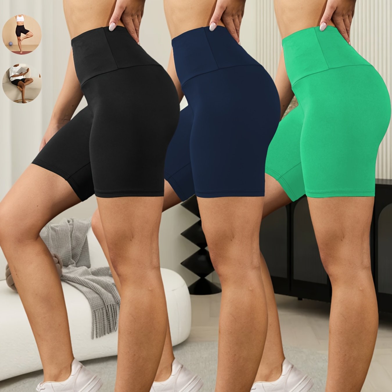 3-Pack High Waisted Biker Shorts for Women