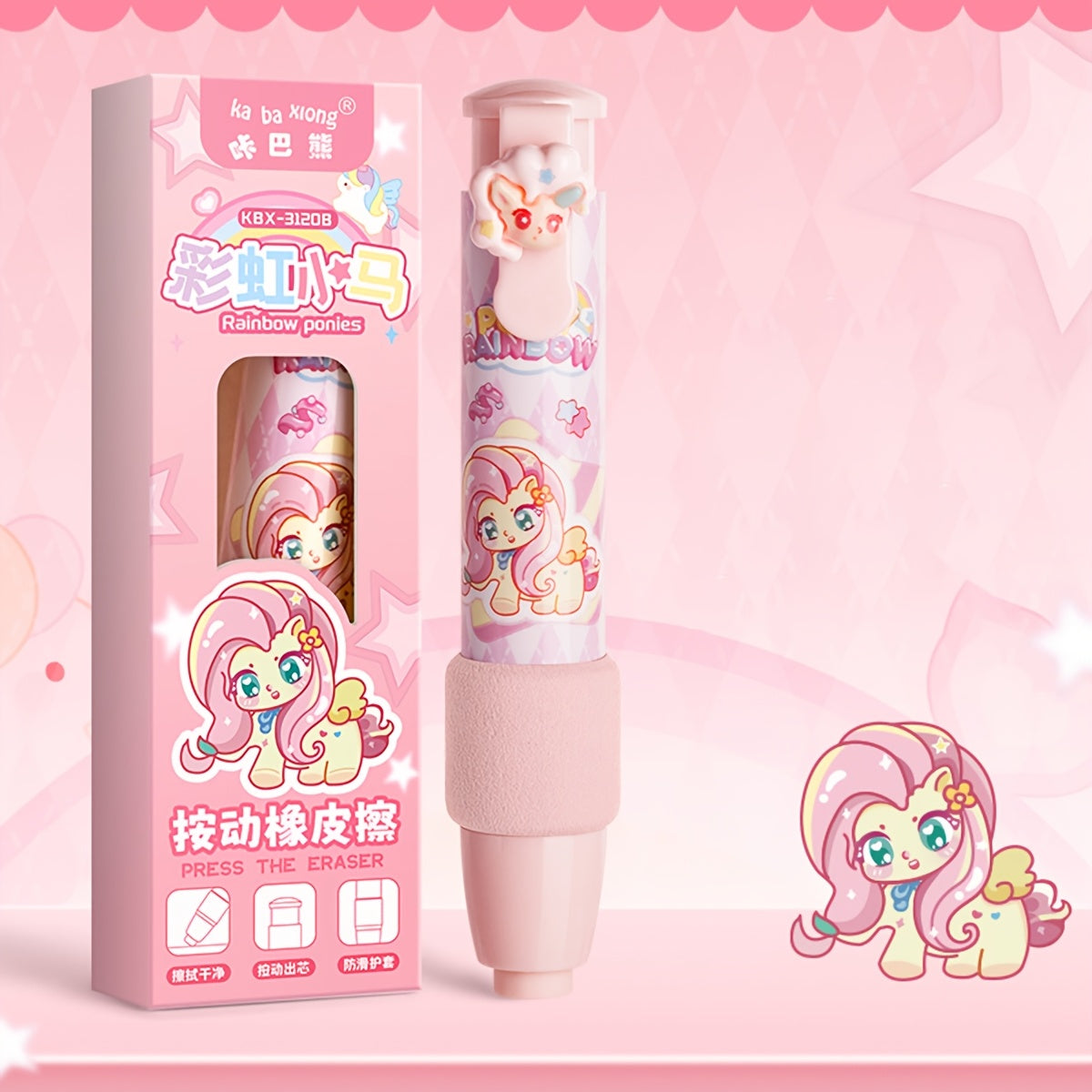 [1pc Cartoon Pattern Eraser] Creative Cartoon Pattern Push-Type Erasers, Clean & Mark-Free, Low-Shedding, with Sponge Sleeve for Comfortable Grip, Made of Other Rubber Materials