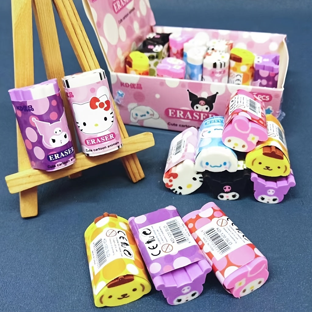 6pcs Licensed for kuromi for cinnamoroll Cartoon Erasers, Fun Erasers, as Prizes Stationery Gift