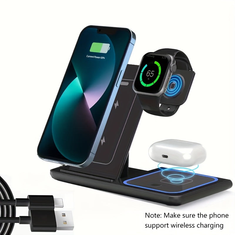 [Wireless Charging] Wireless Portable Magnetic Charging Station | 3-in-1 Charging Station | for iPhone 16 15 14 13 12 11 X Pro Max and Apple Watch and AirPods 4 3 Pro | Wireless Charging | for travel and gifting
