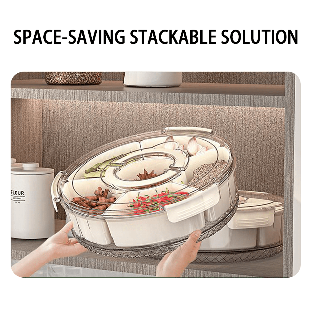 Rotating Snack Containers, High Capacity Divided Fruit Veggie Tray with 6 Compartments,