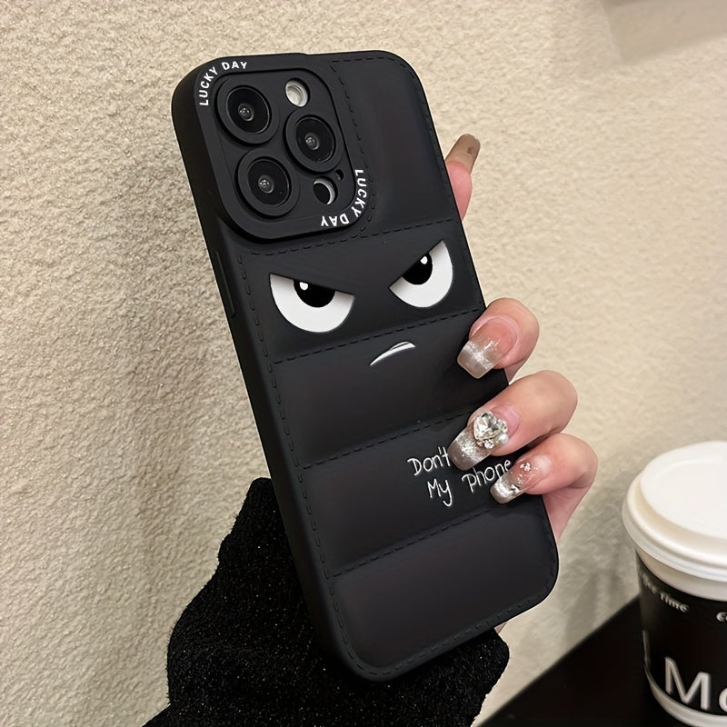 A Soft Rubber Anti-Slip Down Jacket Style Phone Case with Anime Pattern Printing, Suitable for Apple Series 11, 12, 13, 14, 15, 16 Pro Max, Samsung Series A05, A15, A25, A35, A55, S23, S24 Ultra, And Redmi Series 9 Note, 10 N