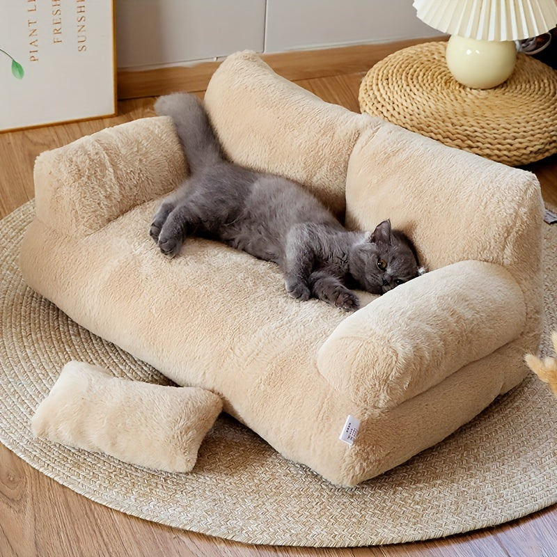 Deluxe Plush Cat Sofa Bed - Cozy, Washable Pet Couch for Small to Medium Cats and Dogs, Soft Polyester Cover