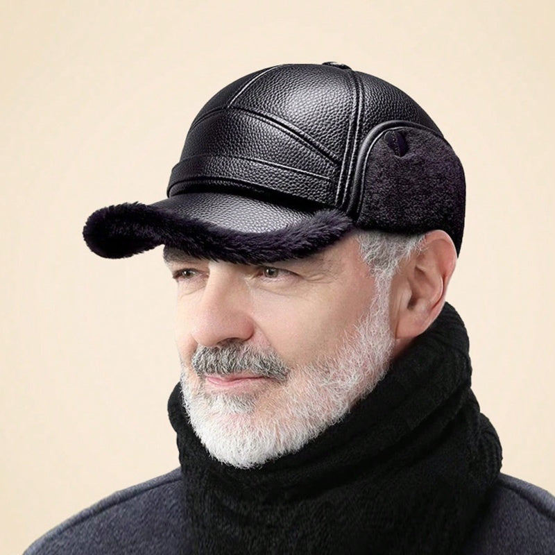 Men's Winter Warm Hat Thickened Ear Flap Cap with Faux Leather