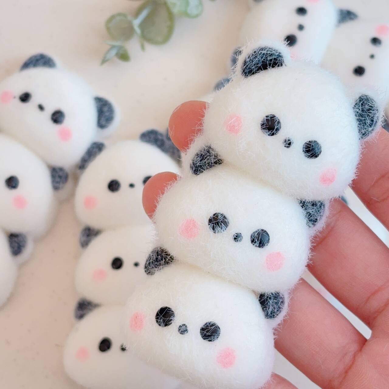 Adorable Blush Three-in-a-Row Panda Squeeze Toy with Slow Rebound and Creamy Texture, Soft Touch, Desk Companion, Holiday Gift