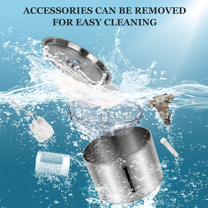 84oz/2.5L Stainless Steel Automatic Cat Water Fountain Auto Power-off Fountain with LED Light Non-slip Mat Dog Water Dispenser