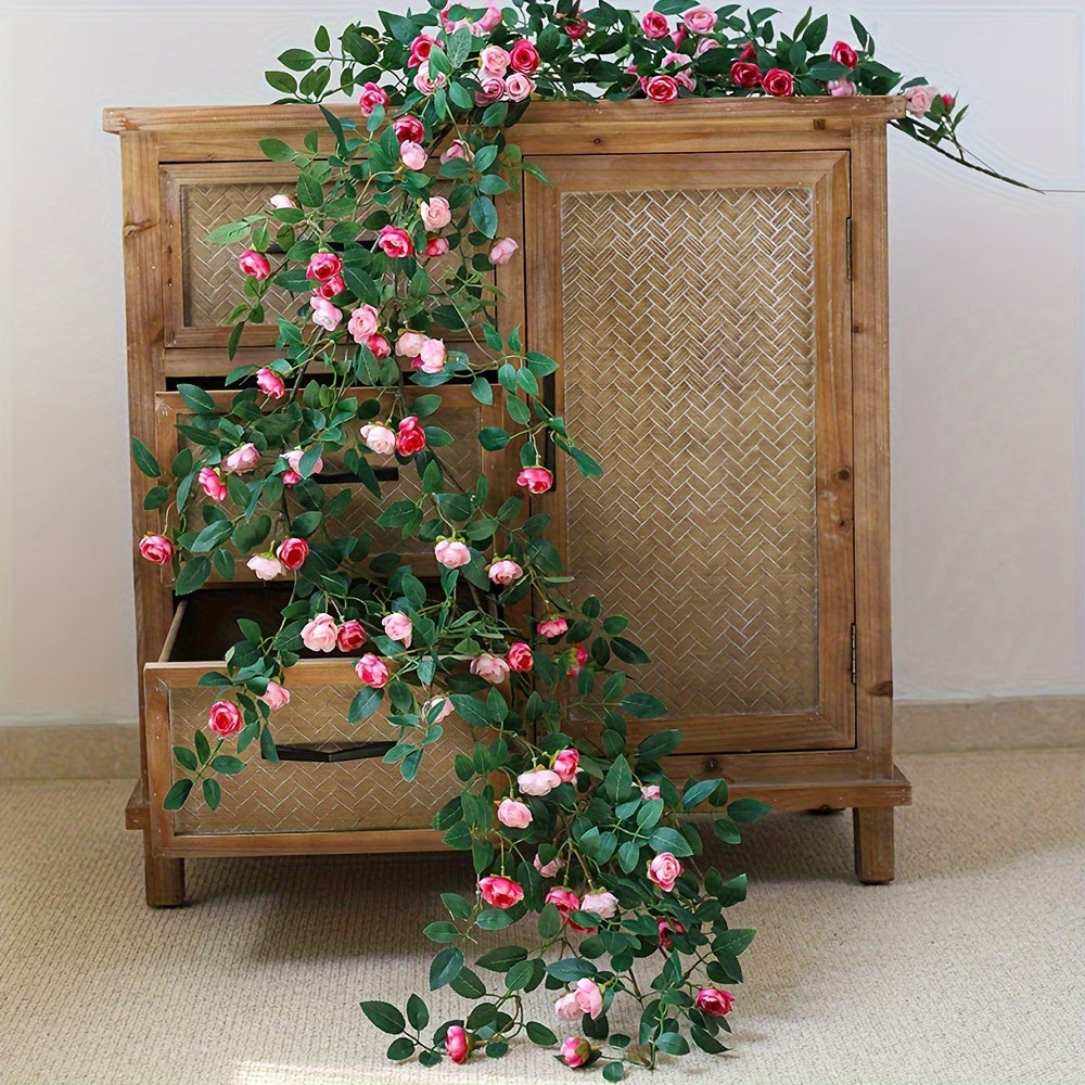 1 Lifelike Rose Vine, Plastic, Simulated, Fake, Indoor Wall Hanging, Wedding Scene Decoration, Outdoor Yard Decoration, with Decorative Flowers, No Electricity Required, No Feathers, for Wedding, General Use