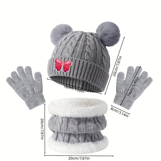 3pcs Kids Winter Set -Lined Hat, Scarf & Gloves