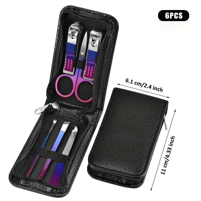 6/9/26pcs set Colorful Manicure & Pedicure Kit0 - Stainless Steel Nail Clippers, Cuticle Trimmers, Ear Spoon & Files with Durable Storage Case.