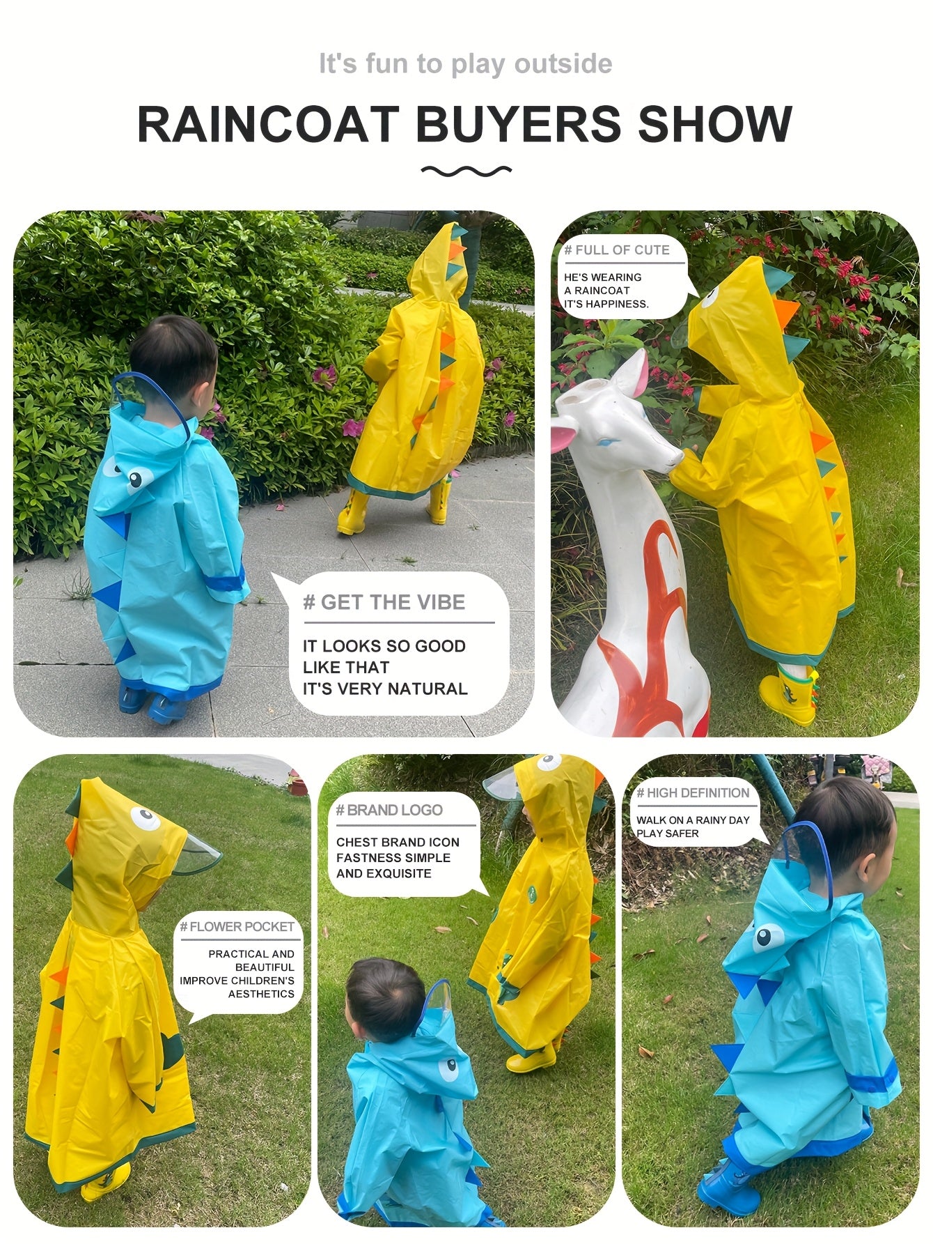 Kids' Soft and Comfortable Outdoor Thickened Raincoat for Boys and Girls -6 Years, Cute EVA Lightweight Rain Cape with 3D Tail Spikes