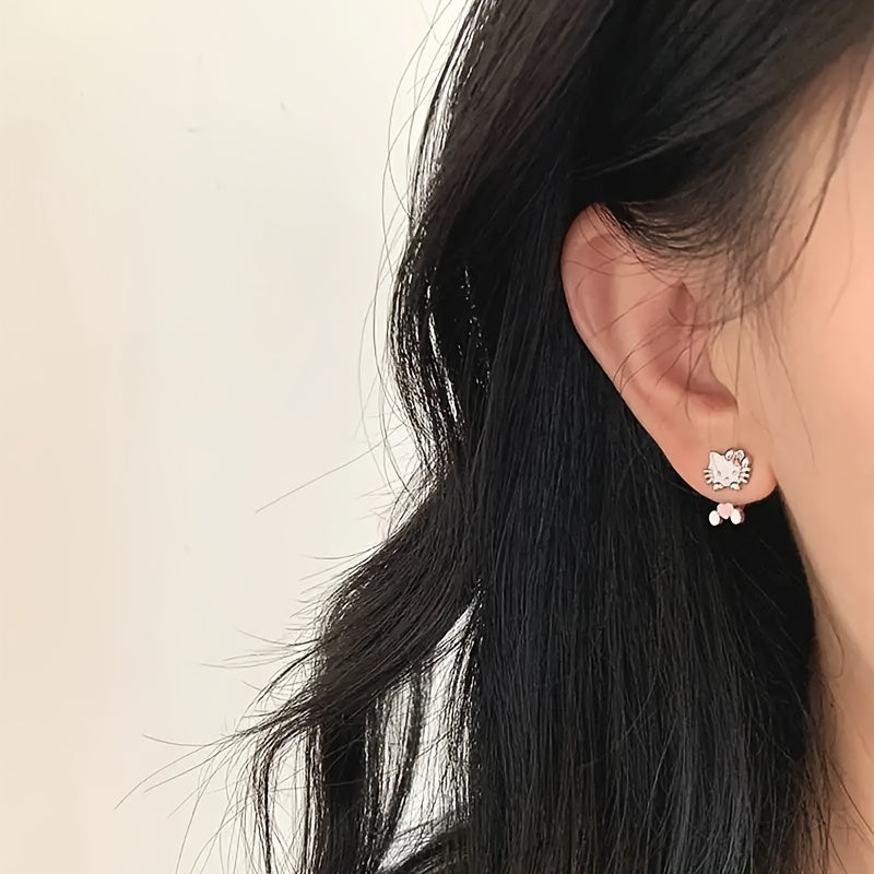 Sanrio Hello Kitty Women's Earrings - Cute Alloy Stud Earrings with Pink Bow & Accents, Lightweight Durable Jewelry for Parties, Gifts, Casual Attire