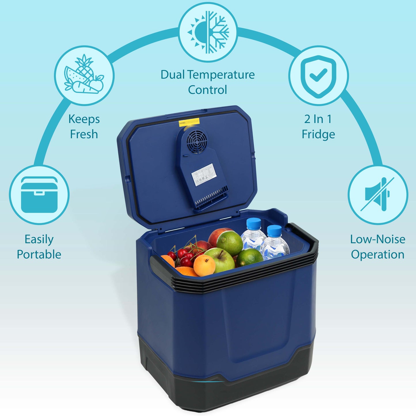 33L Electric Cool Box for Car & Home - Hot & Cold Thermoelectric Cooler, 12V DC & 240V AC, Portable Camping Fridge for Travel, Picnic, Office, Boat, Energy Efficient, Durable Design, Dual Power Compatibility