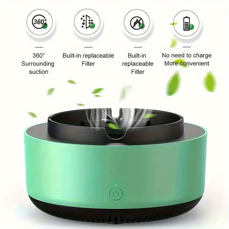 Upgraded Version of Air Purifying Ashtray, Household Smart Smoke Removal for Second-Hand Smoke, Car, Living Room, Office Smoke Artifact, Easy to Carry, Use, Convenient, Use AA Batteries to Power It, Without Batteries, 5 Impor