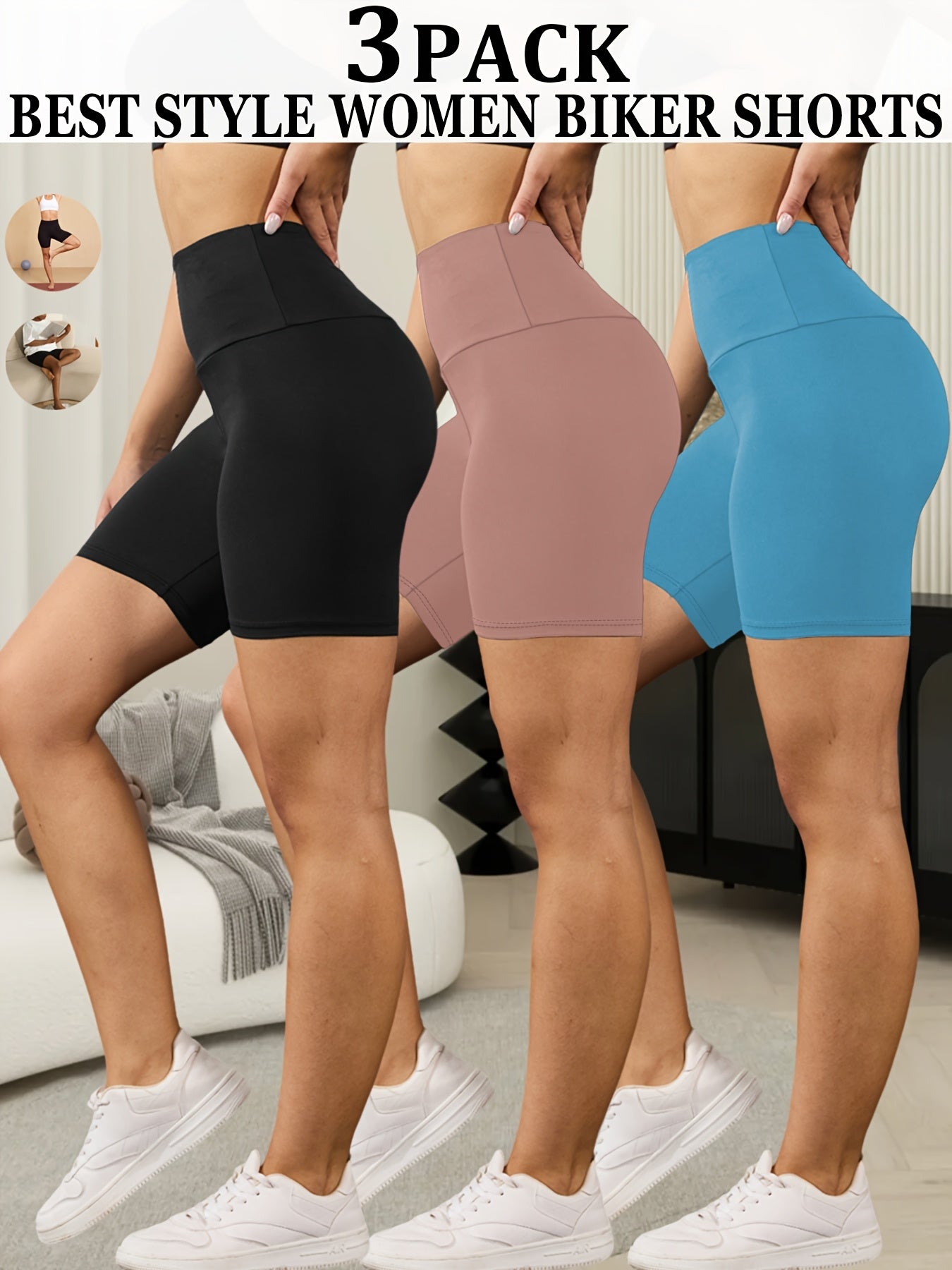 3-Pack High Waisted Biker Shorts for Women