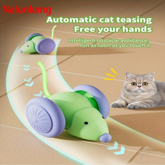 Nalunkang Automatic Cat Toy Car, USB Rechargeable, 3 Modes, Colorful LED Tail, Plastic, for Small Breeds, Interactive Pet Entertainment Vehicle, Interactive Pet Play | Vibrant LED Tail | Durable Plastic, Cat Car Toys