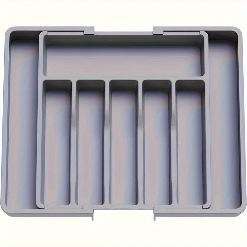1pc Expandable Kitchen Drawer Organizer for Silverware, Adjustable Plastic Utensil Holder for Spoons, Forks, Knives - Large Capacity Storage Box, Kitchen Drawer Organizer|Sleek Black Finish|Durable Plastic Construction, Utens