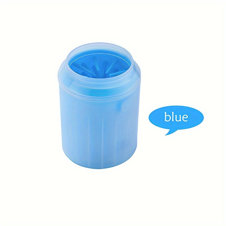 Blue & Yellow Automatic Pet Foot Washing Cup - Soft, Comfortable, and Durable Silicone for Easy Dog and Cat Paw Cleaning.