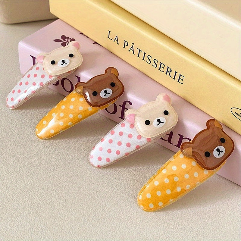 2pcs Cute Cartoon Bear Hair Clips - Sweet Wave Point Design, Glossy Finish, Plush Detail, Ideal for Bangs & Side Styles, Perfect Birthday Gift