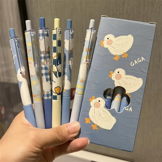 [Cute Gel Pens] 6pcs High Quality Cute Go Duck Gel Pens | Press ST Brush Question Pen Black Carbon Special Girl Heart