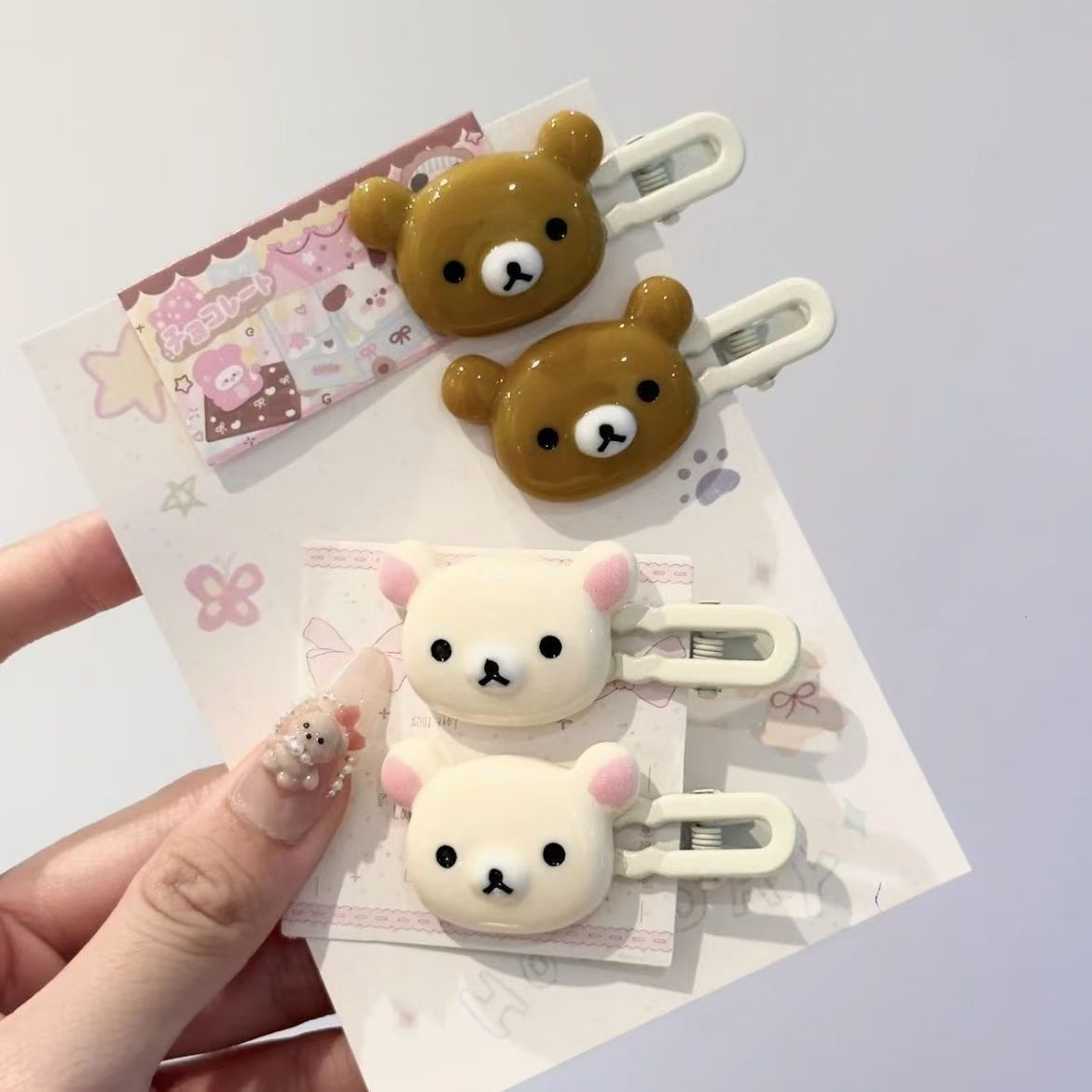 [Cute | Bear] Set of Cute Bear Hairpins | Preppy Headdress Plastic Hair Accessories | Sweet Style Animal Hairpins with Girly Heart & Duck Beak Design, Perfect for Little Girls