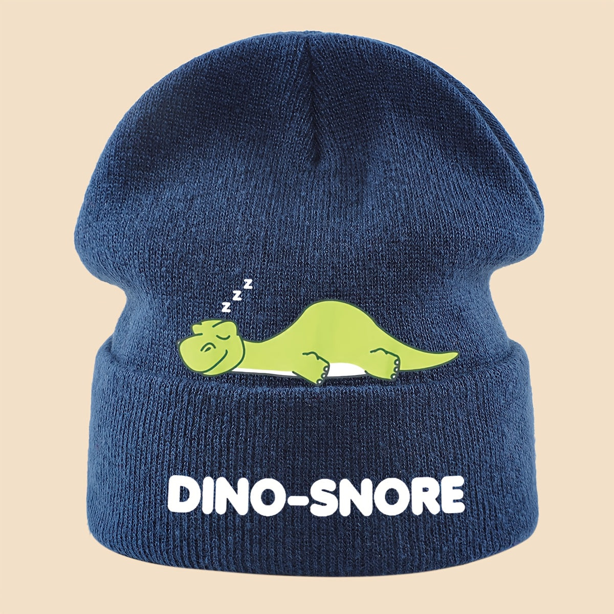 1pc Warm Dinosaur Skull Cap with Sleeping Dino & "DINO-SNORE