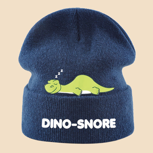 1pc Warm Dinosaur Skull Cap with Sleeping Dino & "DINO-SNORE