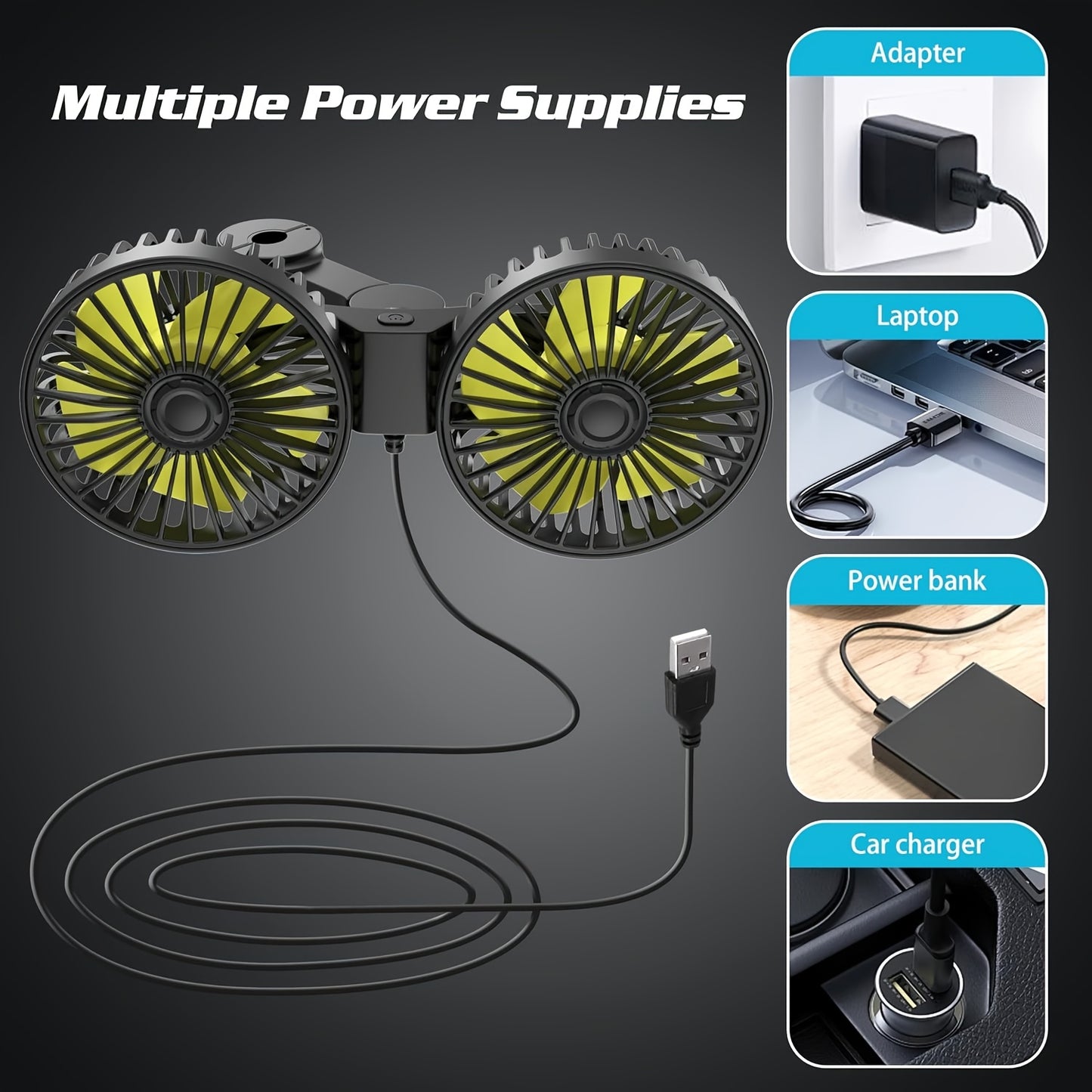 Premium Dual-Head Car Fan with USB Interface