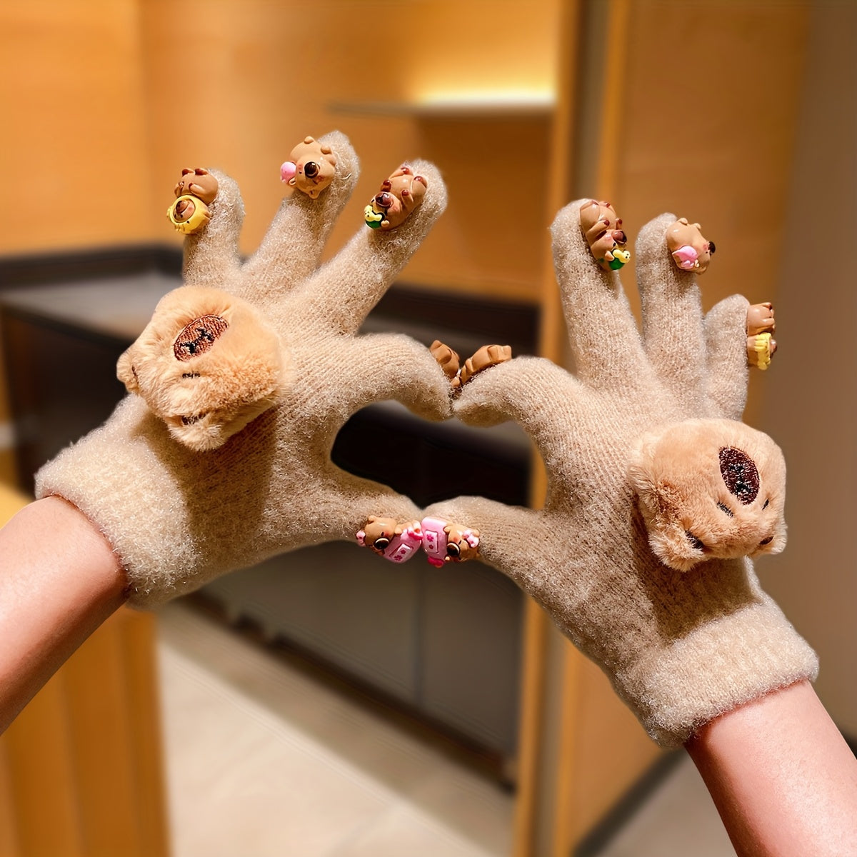 Cute Women's Autumn and Winter Gloves with Panda