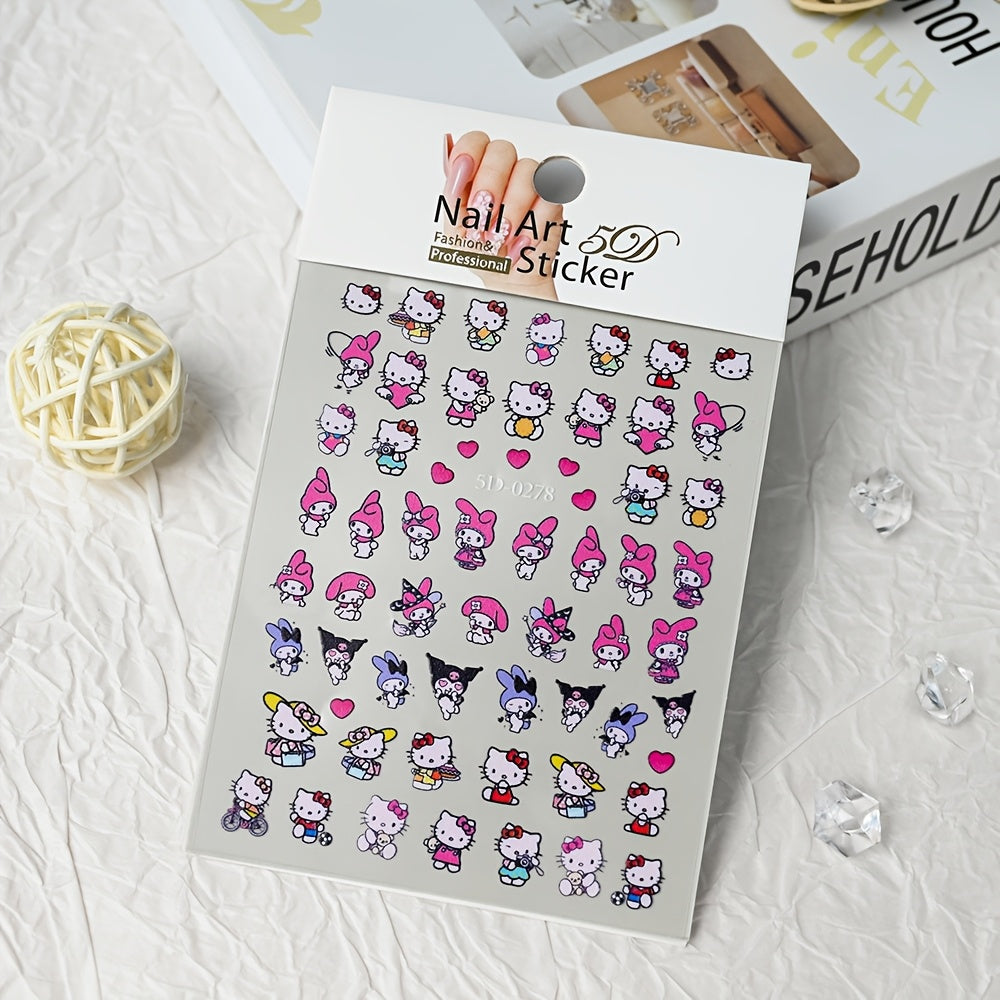 [1pc Sanrio Nail Art] Sanrio 1pc 5D Cute Cartoon Kuromi Hellokitty Melody Nail Art Sticker | Nail Decoration Decals