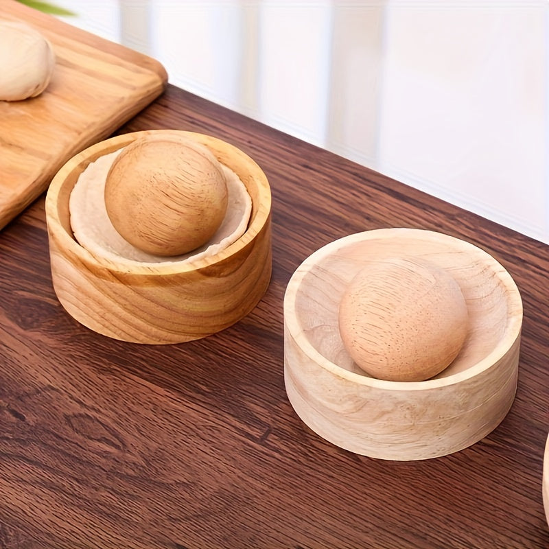 1pc Wooden Dumpling Maker with Rolling Ball - Manual Kitchen Tool for Perfectly Round Dumplings, No Electricity Needed.