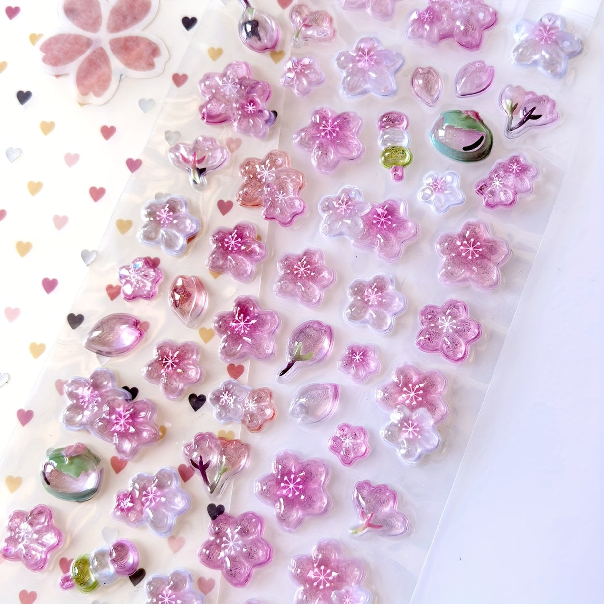 3D Pink Cherry Blossom Embossed Stickers - Waterproof Crystal Floral Decals for Phone Cases, Laptops, Journals, and DIY Crafts, Journal Embellishments | Artistic Stickers | Plastic Construction, Cherry Blossom Wall Stickers
