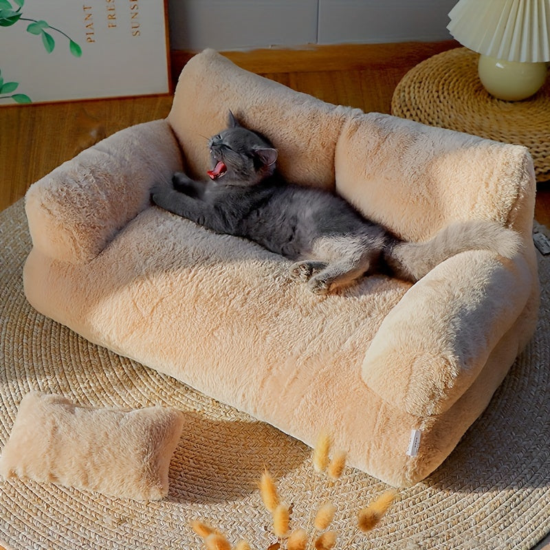 Deluxe Plush Cat Sofa Bed - Cozy, Washable Pet Couch for Small to Medium Cats and Dogs, Soft Polyester Cover