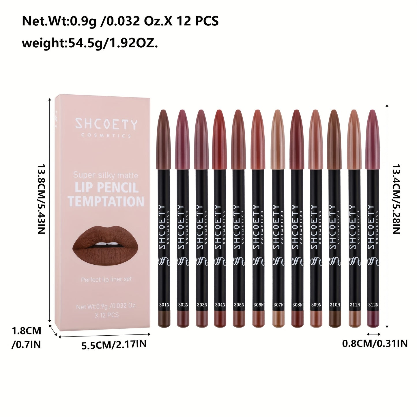 12 Colors Matte Lipstick Lip Liner Pen Set Nude Color Long-Lasting
