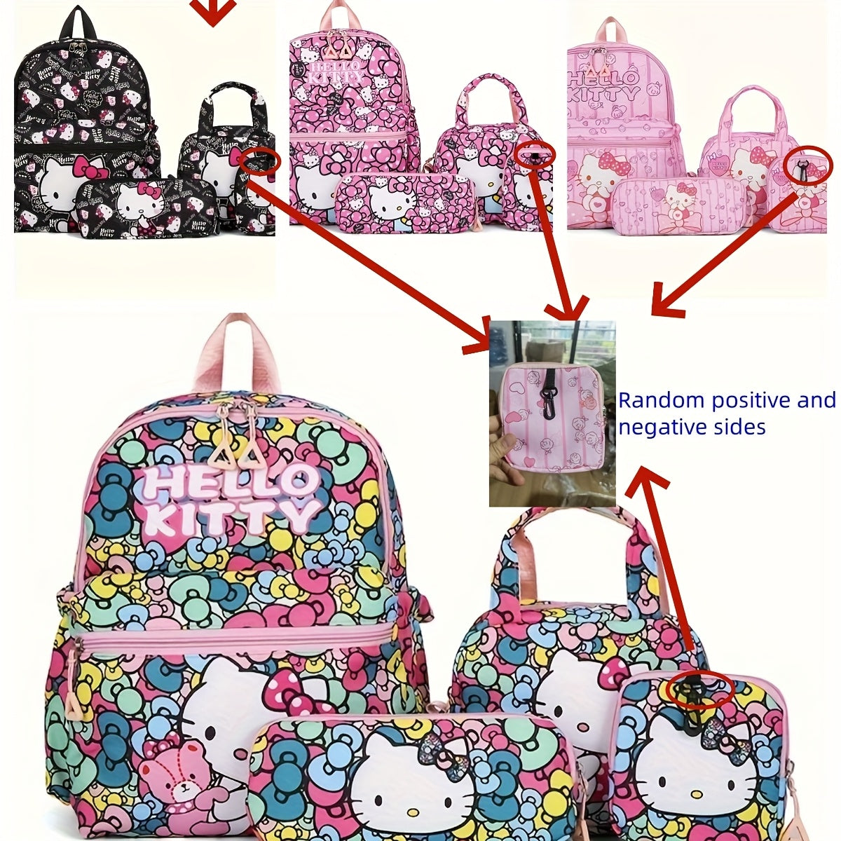 4pcs Sanrio Hello Kitty Backpack Set - Durable Nylon