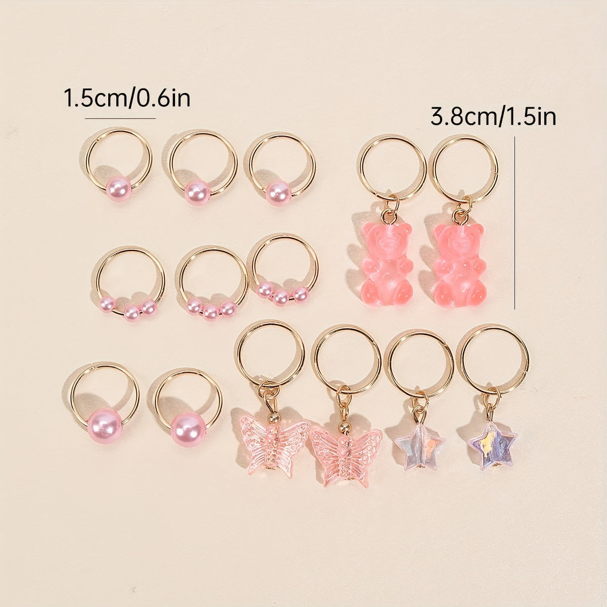14pcs Shiny Butterfly Bear Hair Braid Rings | Star Crystal Rhinestone Hair Clips Cuffs Charms, Hair Jewelry Decoration for Women and Cool Girls