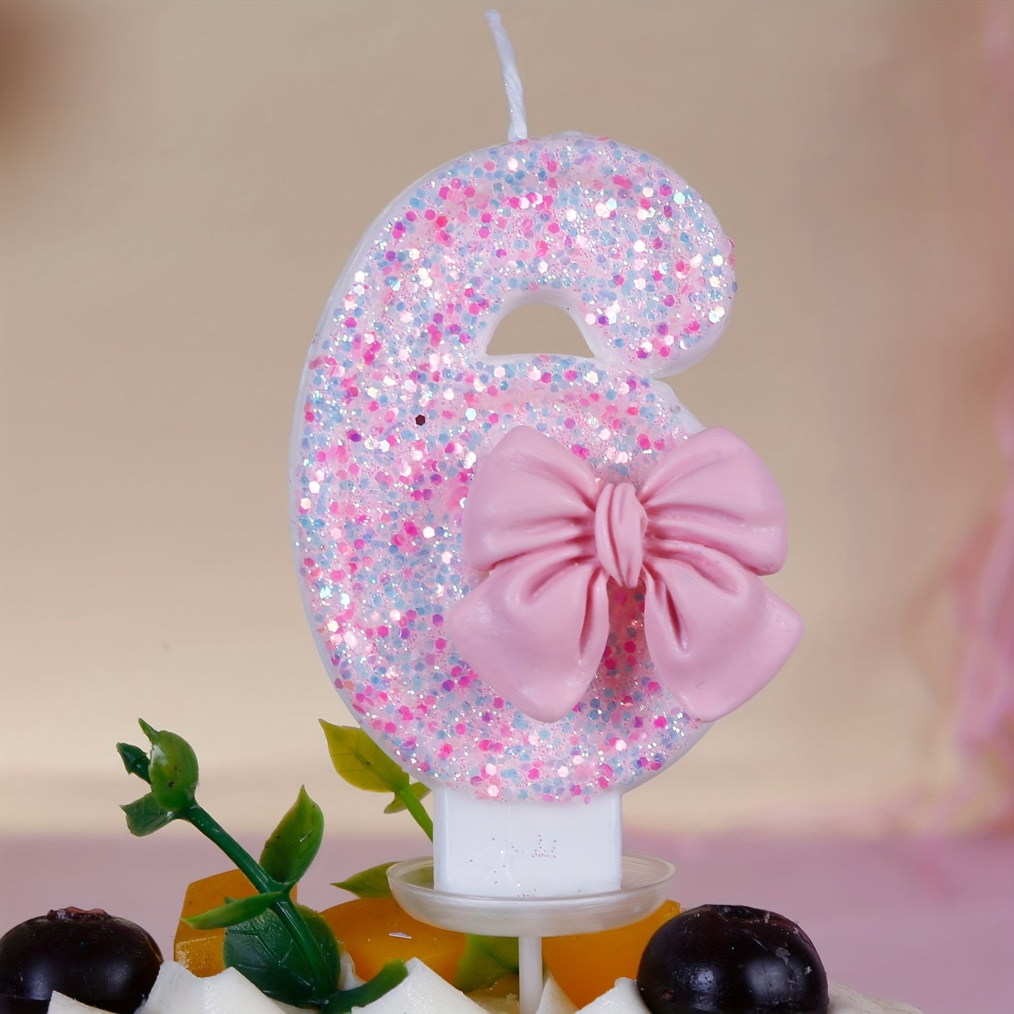 1pc, Pink Bow Number 0-9 Birthday Candle, Girl Powder Bow Birthday Cake Decoration, Baking Shop Supplies